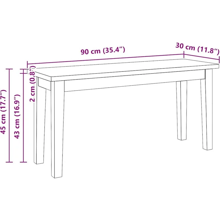 vidaXL Bank 90 cm Weiß Massivholz Gummibaum 4102599 – Bild 9