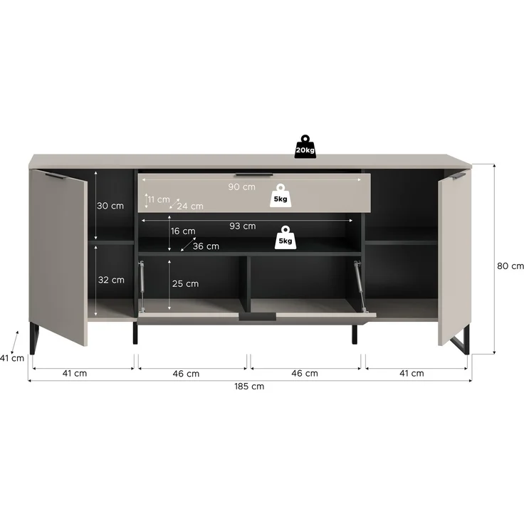 Sideboard B/H/T: 80x185x41 cm in Kaschmir Nachbildung und schwarz – Bild 4