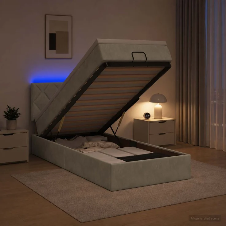 vidaXL Ottoman-Bett mit Matratze und LED Hellgrau 80 x 200 cm Samt 3457173 – Bild 1