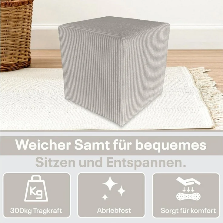 Best for Home Sitzwürfel Pouf Hocker – Samt, Fußhocker & Sitzpuff (Sitzwürfel / Pouf Hocker, 1 St, 1x Sitzwürfel / Pouf Hocker), multifunktional, Dekoelement, kompakt, weich gepolstert – Bild 4