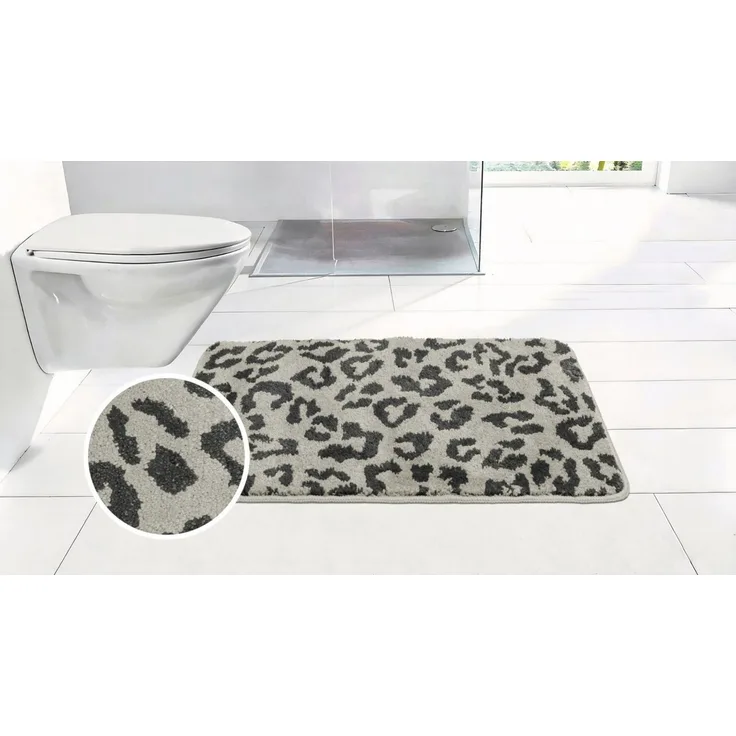 OTTO home Badematte Anna Leo, Badvorleger, Badezimmer Teppich, Duschvorleger, Höhe 15 mm, rutschhemmend beschichtet, schnell trocknend, fußbodenheizungsgeeignet, Polyester, rechteckig, mit Animal Print, modernes Muster, Leo, weich