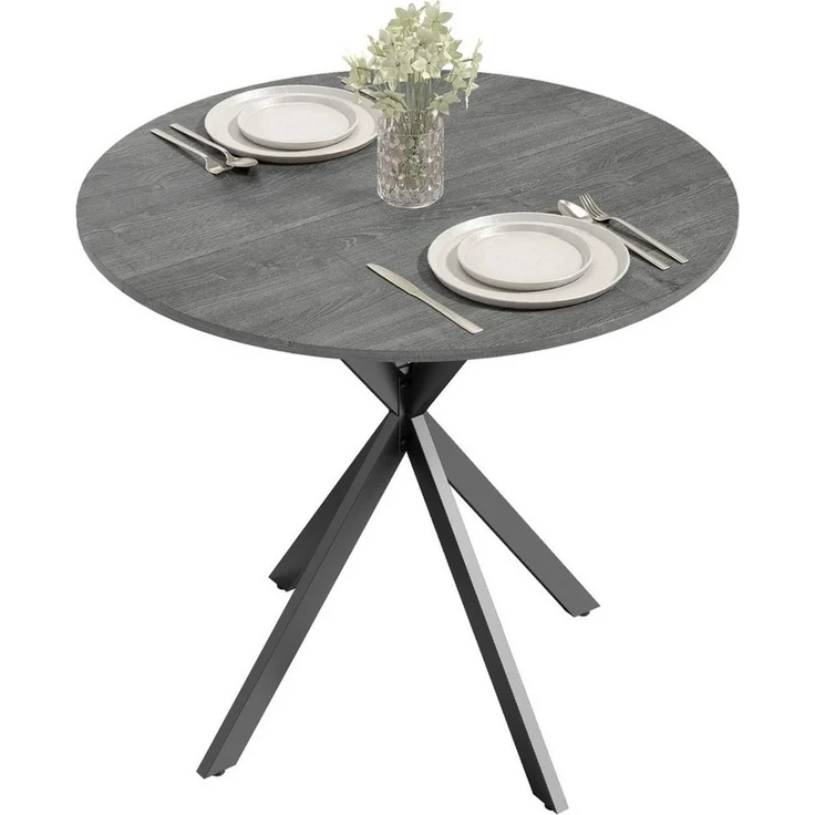 HOMCOM Esstisch Küchentisch im Industriestil mit Stahlbeinen für 2 Personen (für Esszimmer, Küche, Wohnzimmer, 1-St, rund, 80 x 80 x 75 cm), Grau – Bild 2