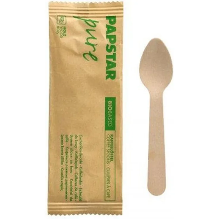 50 Kaffeelöffel, Holz "pure" 11 cm einzeln verpackt in Papierbeutel