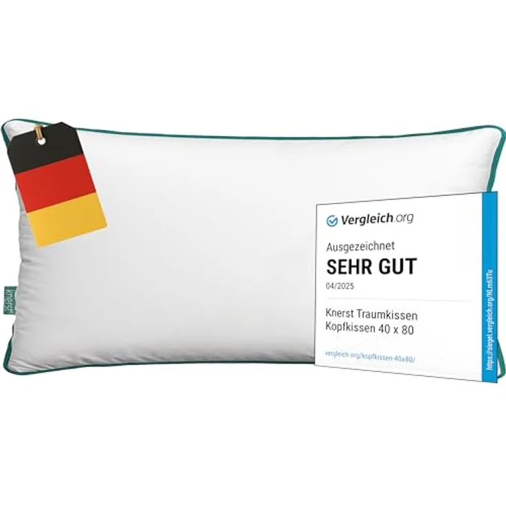 KNERST Kopfkissen Kopfkissen Fitform Technologie 100% Polyester, Füllung: FitForm Technologie – 100% Polyester, ergonomisches Schlafkissen ideal für jede Schlafposition, Kissen mit eleganter, grüner Biese – Bild 2