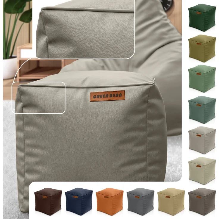 Green Bean® Sitzhocker aus Kunstleder - Pouf mit EPS Perlen Füllung - 40 x 40 cm - perfekte Ergänzung zum Sitzsack - Hellbraun-Grau – Bild 2