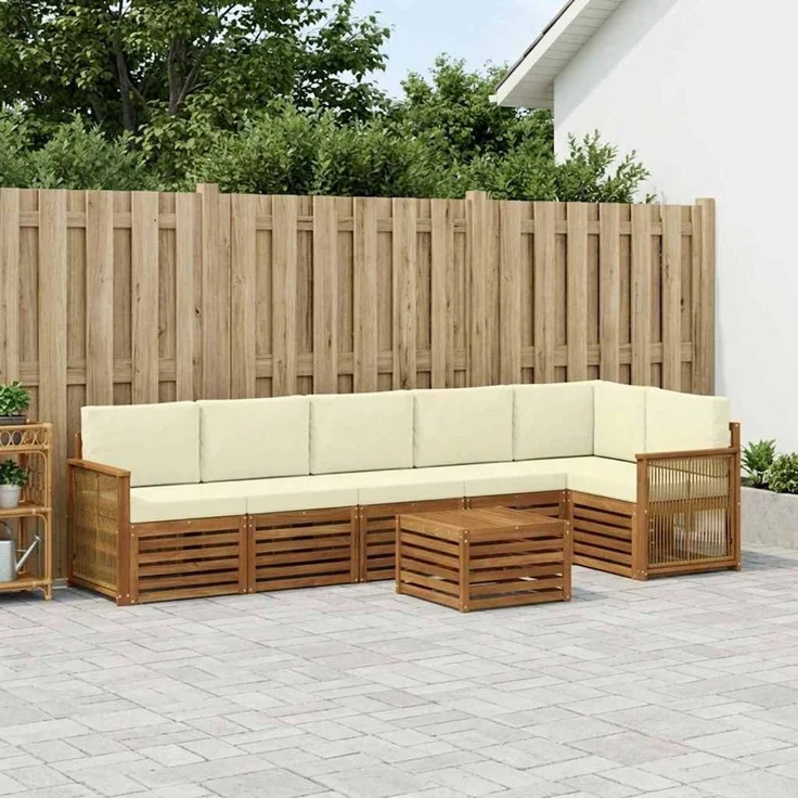 vidaXL Outdoor-Sofagarnitur 7 stk. 6-Sitzer Natur und Creme 3384446 – Bild 1