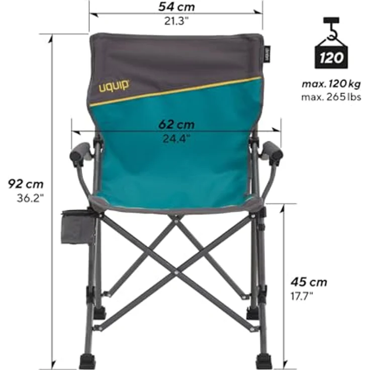 Uquip Campingstuhl Roxy Strandstuhl Faltstuhl Klappstuhl Faltbar Stahl 120 kg Blue/grey, Hochwertiger Stuhl mit hoher Rückenlehne und Getränkehalter – Bild 3