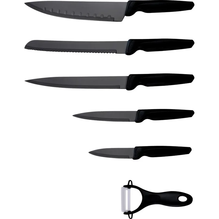 Michelino Messerset 6-teilig Edelstahl Klingen Küchenmesser Kochmesser Schäler Messer Schwarz