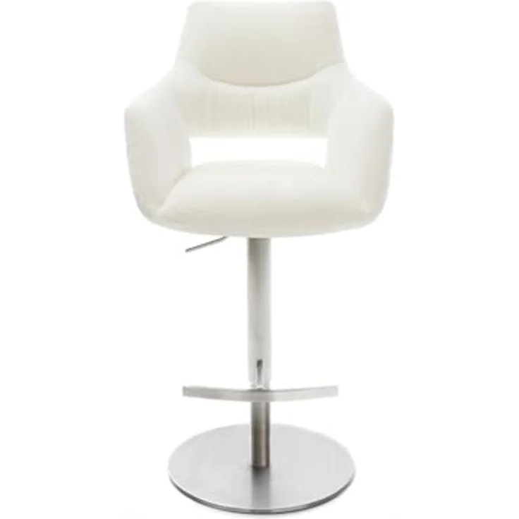 Barstuhl Yago-Flex Bouclé Soft Beige Drehfuß höhenverstellbar Edelstahl Silberfarben Taschenfederkern – Bild 3