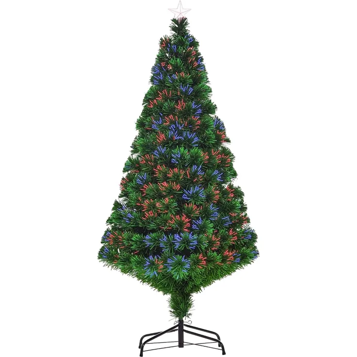 HOMCOM Künstlicher Weihnachtsbaum Weihnachtsbaum, Christbaum, Tannenbaum LED Lichtfaser Baum, Grün, 150 cm