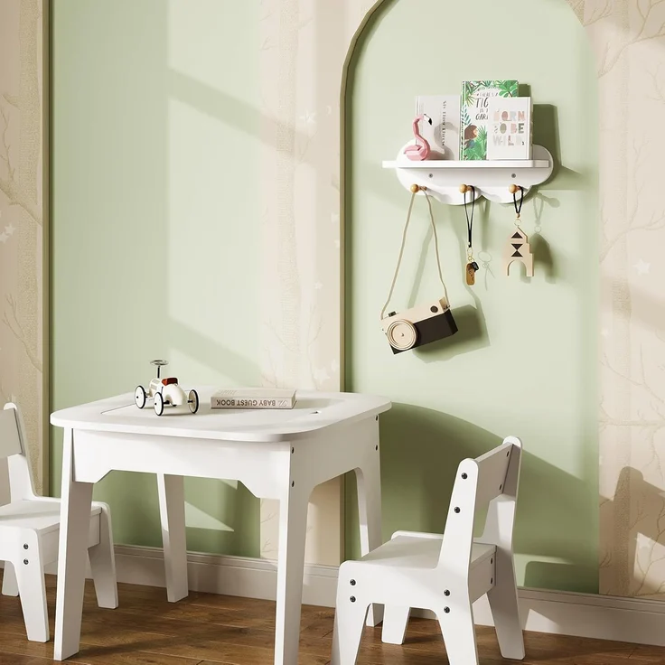 WOLTU Wolkenregal, Kinder Garderobenhaken, Wandregal mit Haken, Hängeregal, Schweberegal weiß, schwebendes Regal für Kinderzimmer, Wanddeko, 36 x 12 x 20,5 cm – Bild 2