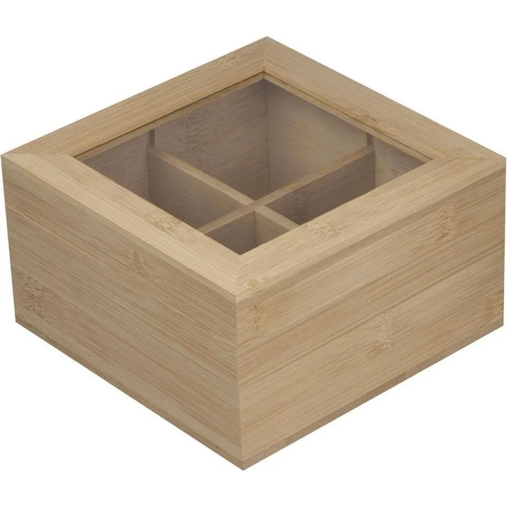 Macma Teebox Teeaufbewahrungsbox aus Bambus mit Glasdeckel für 40 Teebeutel – Bild 1