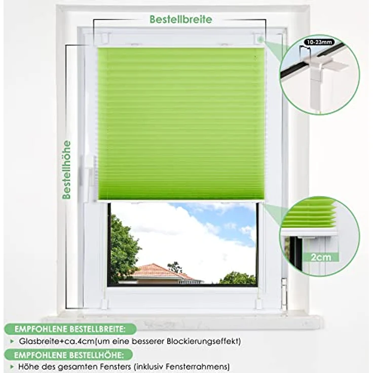 bobodeco Plissee ohne Bohren Klemmfix Faltrollo Jalousie Grün 100x130 cm (BxH), Plisseerollo Sichtschutz und Sonnenschutz Blickdicht Easyfix lichtdurchlässig Rollo für Fenster & Tür – Bild 7