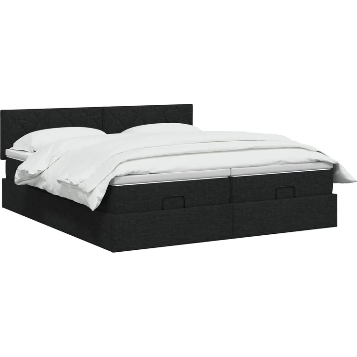 vidaXL Ottoman Bett mit Matratze mit Kopfteil 2 Stk. Schwarz Stoff 3456707 – Bild 3