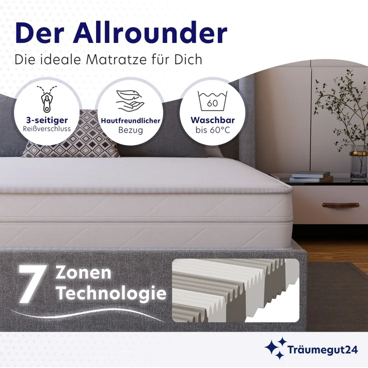 Träumegut24 - HydroCell 15 cm 7-Zonen Kaltschaummatratze 100 x 200 cm Härtegrad H2 & H3 : H2 & H3 : 15 cm : 100 x 200 cm – Bild 6