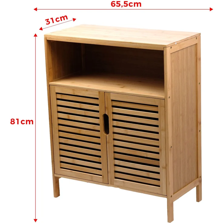 AD. CON Badezimmerschrank Bambus Badregal Badschrank mit 3 Ablagen 81x65x31cm – Bild 4