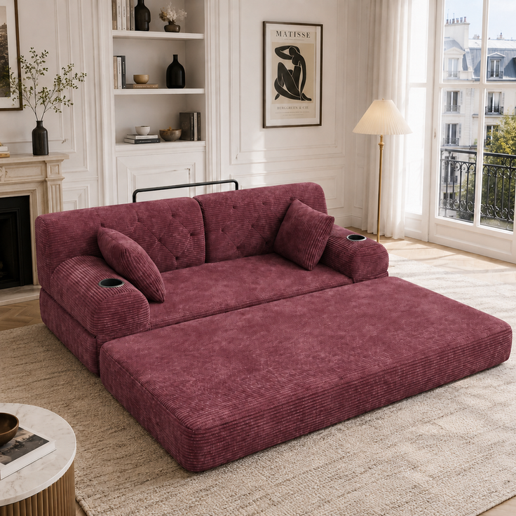 TavilaEcon 2-Sitzer Schlafsofa, komprimiertes Cord Sofa mit hoher Rückenlehne rot 81 × 80 × 168 cm (H × T × B)
