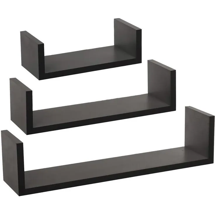 Wandregal, Eichenrand, Grau, 3 Stück - Atmosphera