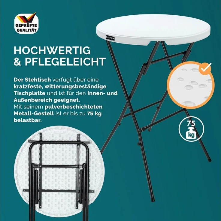 Casaria Stehtisch, mit Husse Weiß Klappbar Rund 110 cm Hoch Outdoor Garten Klapptisch – Bild 2