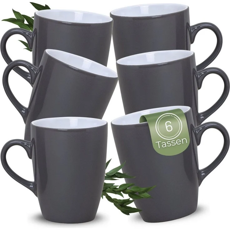 matches21 HOME & HOBBY Tasse Kaffeetassen 6er Set aus Keramik 340ml, Teetassen in Grau, 6-tlg, Keramik, Moderne Kaffeebecher Spülmaschinenfest & Mikrowellengeeignet – Bild 5