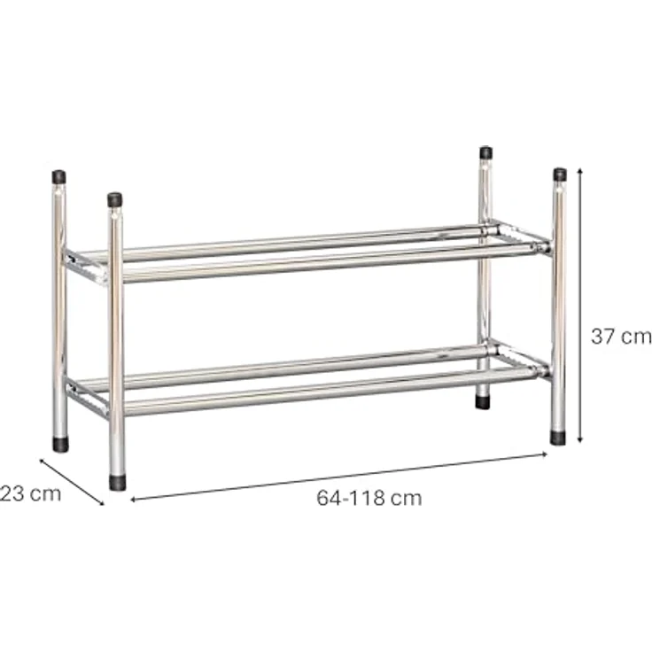 LOVE !T STORE !T Schuhregal Metall, schmal für bis zu 10 Paar Schuhe, chrom glänzend, stapelbar und stabil, seitlich ausziehbar bis 118 cm – Bild 3