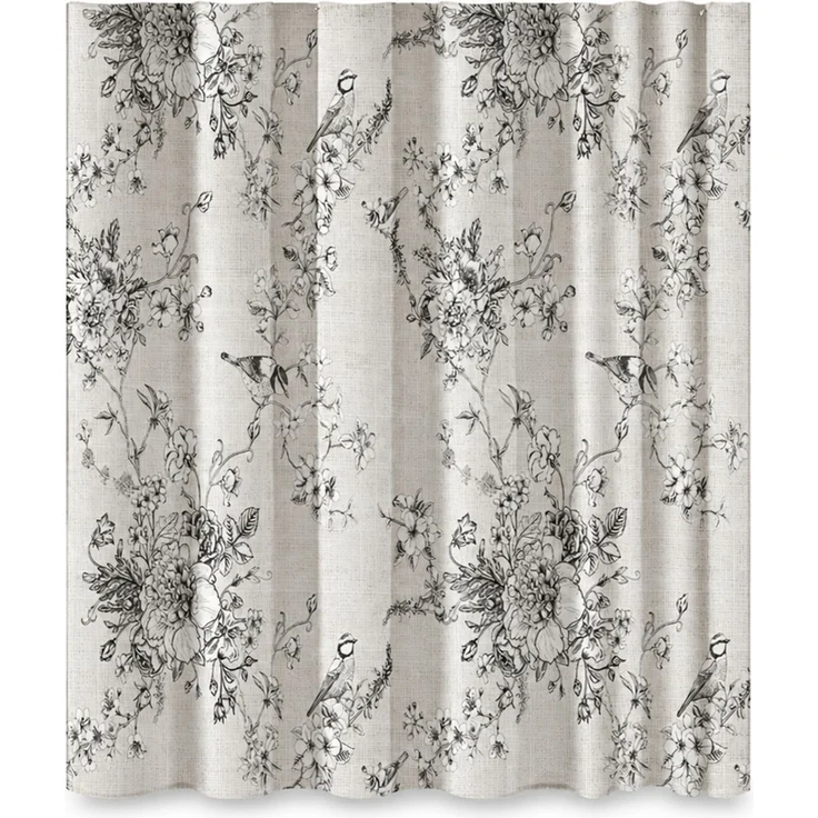 Duschvorhang mit Blumen- und Vogelmotiv wasserabweisend Beige 150 x 200 cm – Bild 1