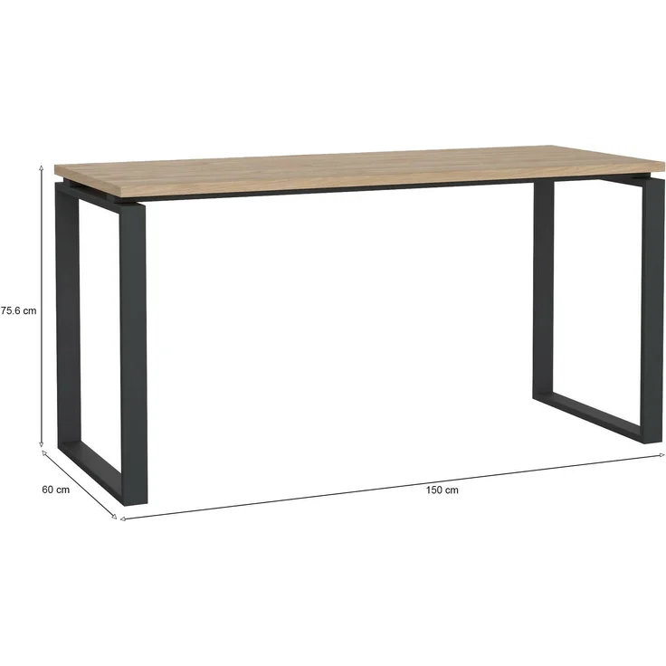 Dmora Schreibtisch Arignano, Mehrzweckschreibtisch, Bürotisch für PC, Eckschreibtisch, 150x60 h76 cm, Eiche und Grau – Bild 3