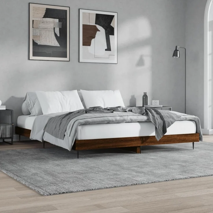 Doppelbett, Bettgestell Modernen ohne Matratze Braun Eichen-Optik 200x200 cm d1936e – Bild 4