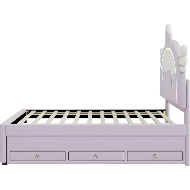 Polsterbett mit Stauraum und LED-Beleuchtung, 90x200 cm, Kopfteil höhenverstellbar, Kinderbett, Einzelbett, Kunstleder – Bild 4