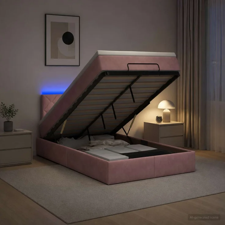 vidaXL Ottoman-Bett mit Matratze und LED Rosa 120x190 cm Samt 3457202 – Bild 1