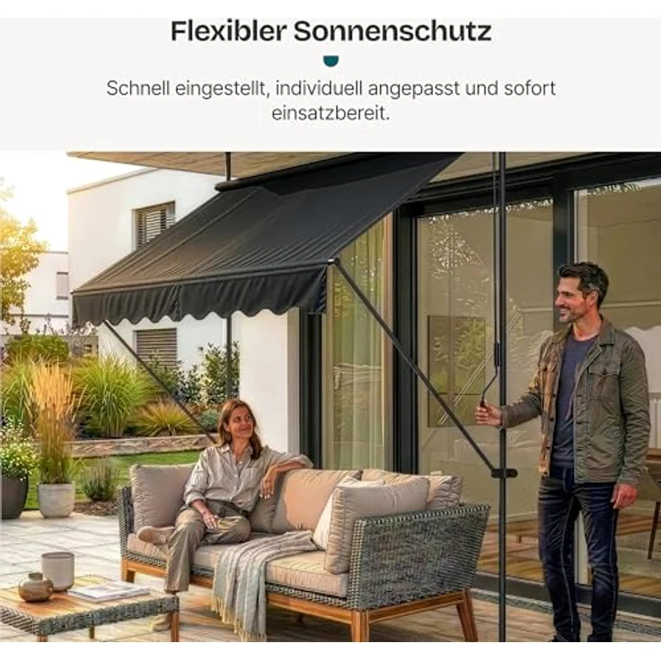 Klemmmarkise Stem 350x120x220-309 cm Schwarz [pro. tec] – Bild 6