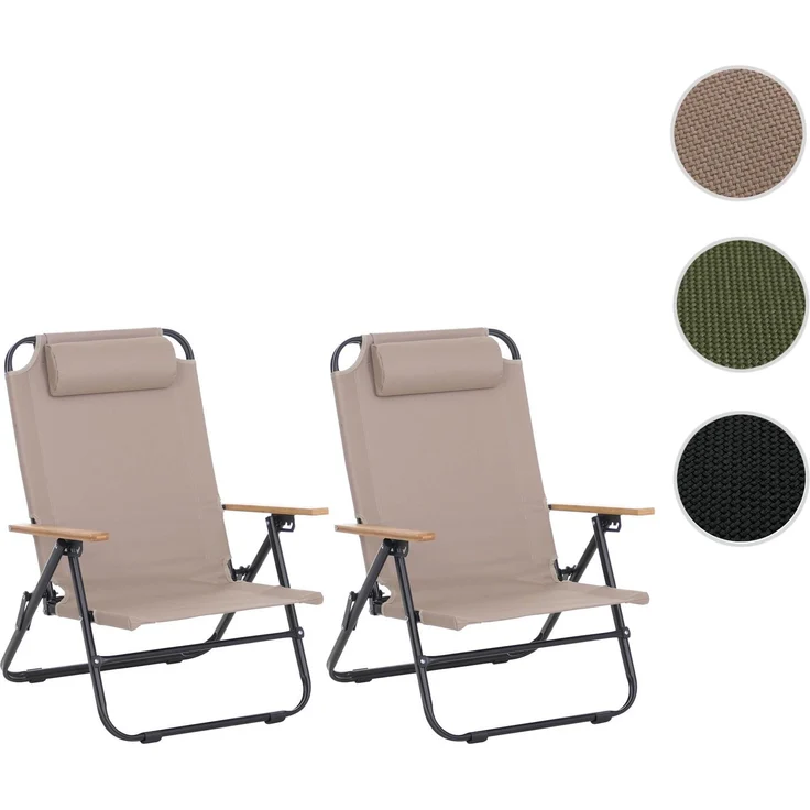 2er-Set Campingstuhl HWC-Q44, Gartenstuhl Balkonstuhl Freizeitstuhl, klappbar verstellbar Outdoor Metall Stoff ~ creme – Bild 10