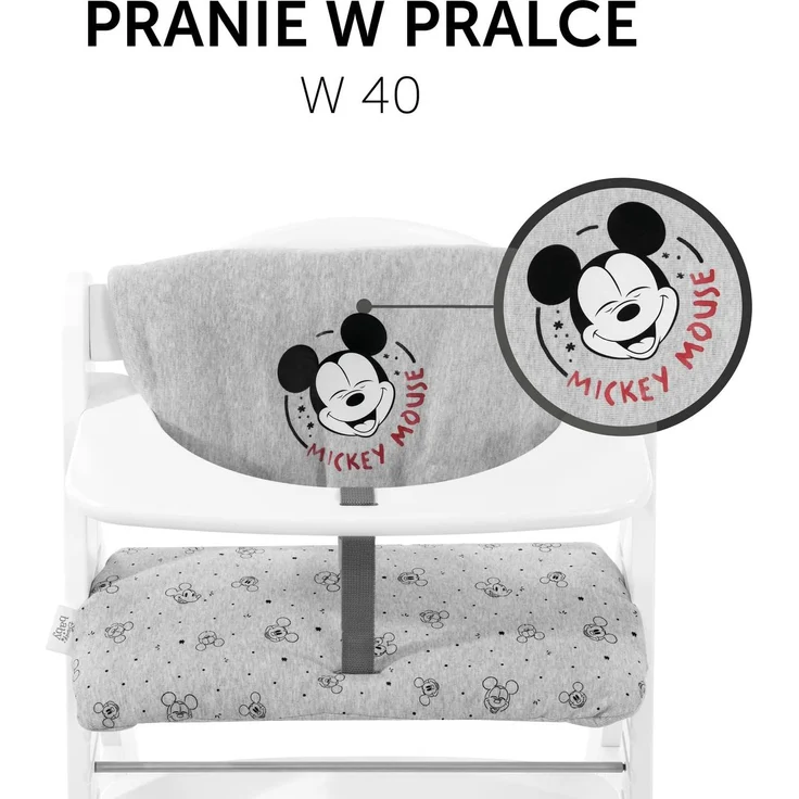 Hauck Sitzkissen Holzhochstühle Highchair Pad Deluxe,Kompatibel Alpha+,Beta+Bauähnlichen Modellen,Maschinenwaschbar,Einfache Befestigung Klettverschlüssen,Mickey Mouse Grey,66778,Mickey Mouse Grau – Bild 3