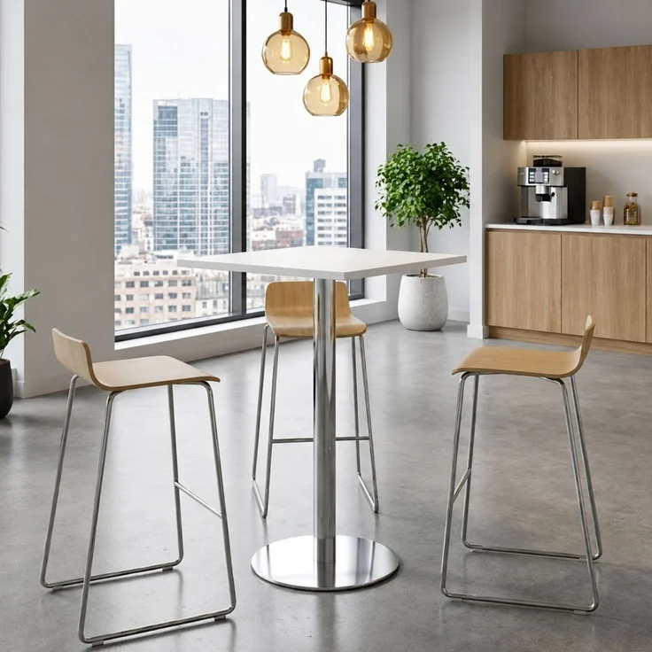 bümö Stehtisch Büro, Bistrotisch eckig 80 x 80 cm in Ahorn, Gestell: Graphit - Bartisch, Stehtisch Holz-Platte, Säule aus Metall, Buffettisch, Säulentisch, Partytisch, Thekentisch, Barmöbel, STH88-3-G – Bild 9