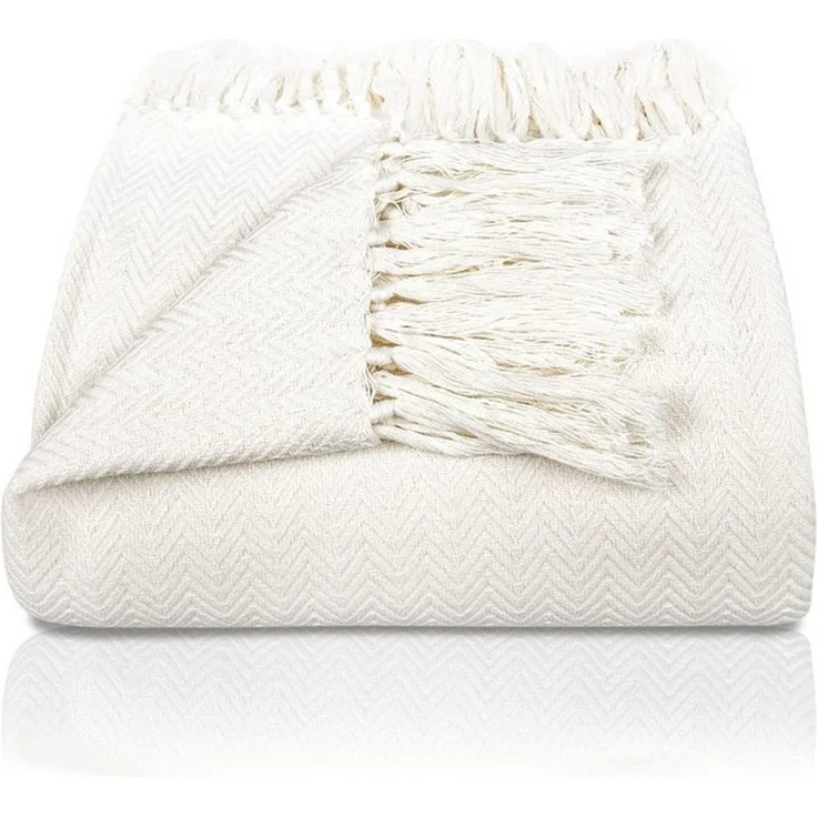 Gräfenstayn Tagesdecke Premium Tagesdecke 100% Baumwolle Fischgrätenmuster Sommerdecke, Wohndecke als Sofa-Überwurf, Bett-Überwurf, Couch-Überwurf, Sofa-Decke – Bild 1