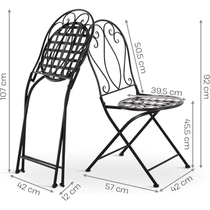 Raburg Gartenstuhl Eisenstuhl 2er-Set im Jugendstil, antike, Gartenstühle, Mayla, 2er-Set, Gartenstuhl antik mit Klappfunktion, Outdoor-Stühle aus Eisen – Bild 3