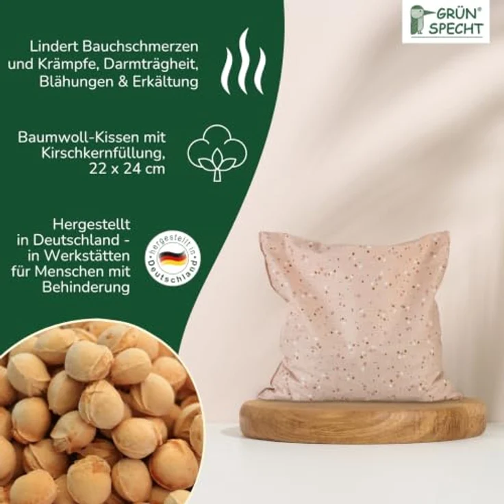 GRÜNSPECHT Kirschkern-Kissen 19 x 19cm, 100% Baumwolle, rosa | Medizinprodukt: Wärmekissen mit Kirschkernfüllung, für Mikrowelle & Backofen - bei Bauchschmerzen I Made in Germany – Bild 2