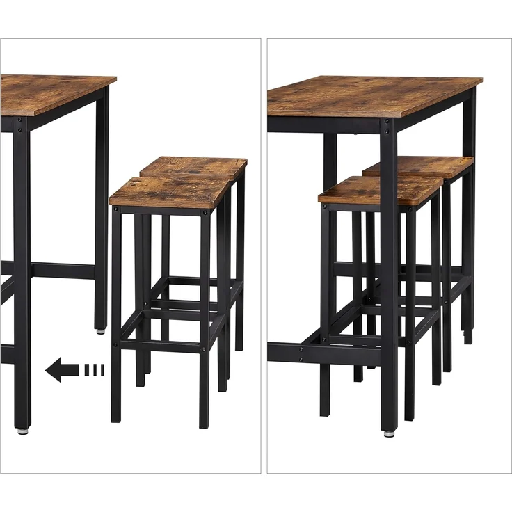 Vasagle 'LBT15X', Bartisch-Set Stehtisch mit 2 Barhockern, vintagebraun-schwarz, 120 x 60 x 90 cm – Bild 7