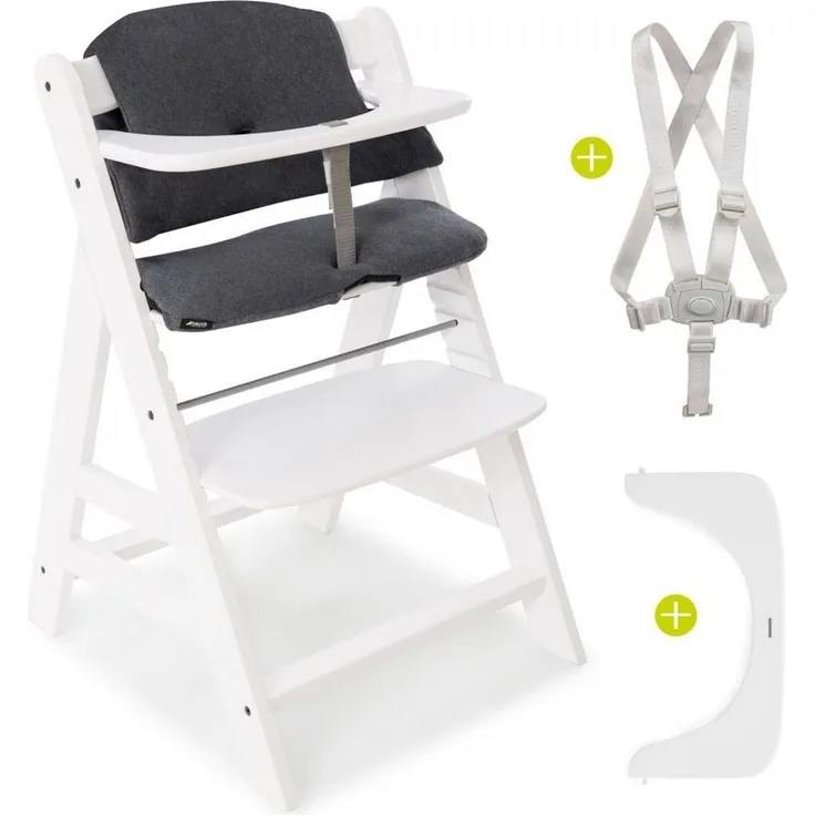 Hauck Hochstuhl Alpha Plus White, Mitwachsender Holz Baby Kinderhochstuhl mit Sitzauflage - verstellbar