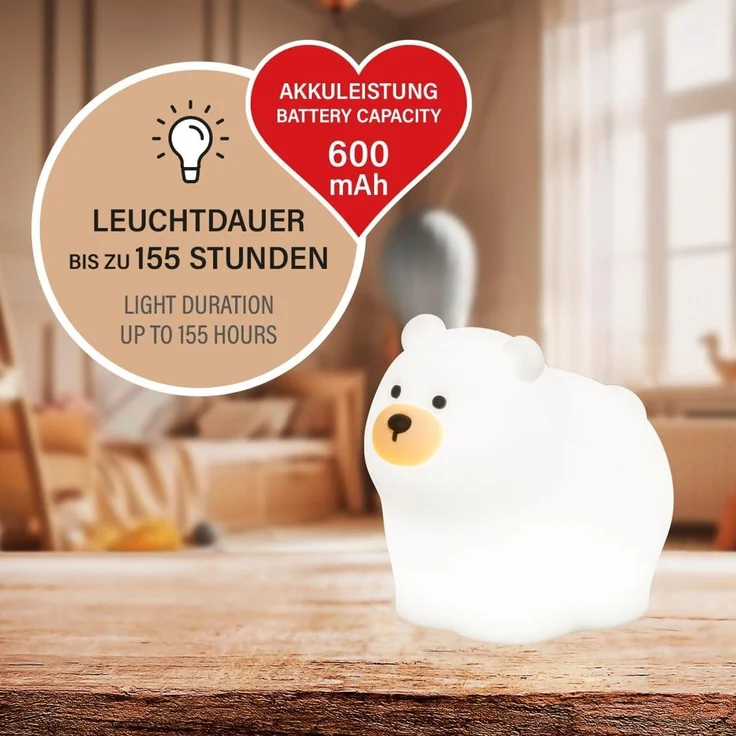 easy! BY FHL LED Tischleuchte Knut - Children Nachtleuchte, Dimmfunktion, Farbwechsel, Timerfunktion, USB-Ladefunktion, LED fest integriert, Warmweiß, lange Leuchtdauer – Bild 6