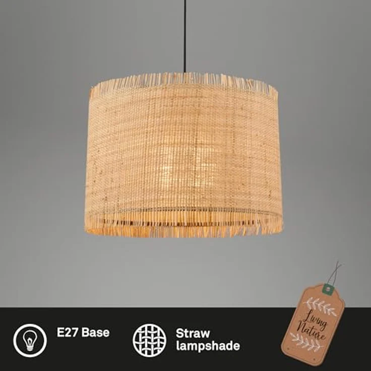 BrILONER Pendelleuchte Swing Nature, 1-flammig mit Strohschirm und E27 Fassung, Naturfarben – Bild 2