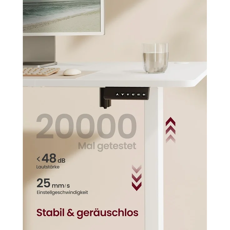 SONGMICS Höhenverstellbarer Schreibtisch elektrisch, 180x80 cm, Verstellbarer Tisch, Memory-Funktion für 4 Höhen, für Büro, wolkenweiß LSD138W01 – Bild 4