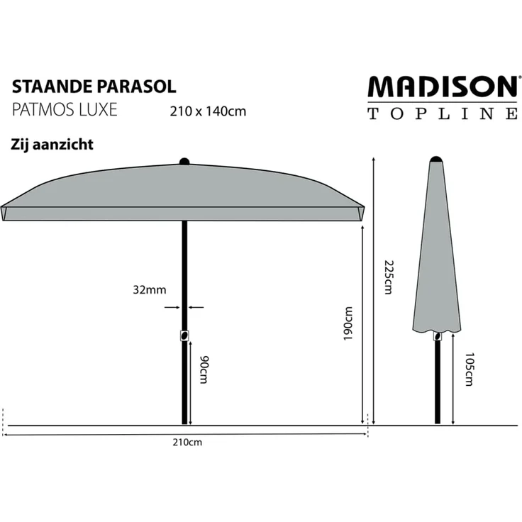 Madison Sonnenschirm Patmos Luxe Rechteckig 210x140 cm Hellgrau 423698 – Bild 6