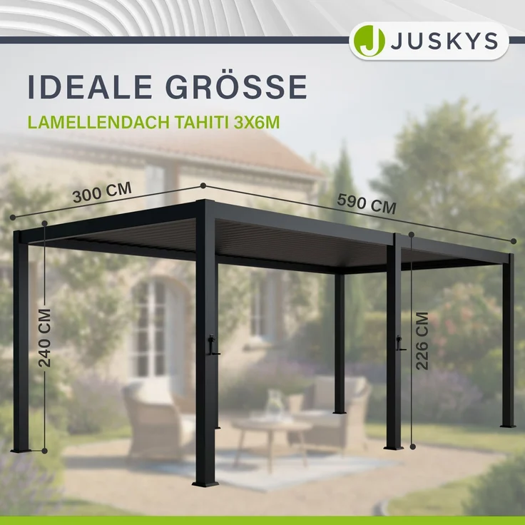 Juskys Lamellendach Tahiti 3x5,9 m inkl. 2x Seitenwand 3 m in Anthrazit - Terrassenüberdachung stabil & wetterfest - Überdachung für Garten & Terrasse – Bild 4
