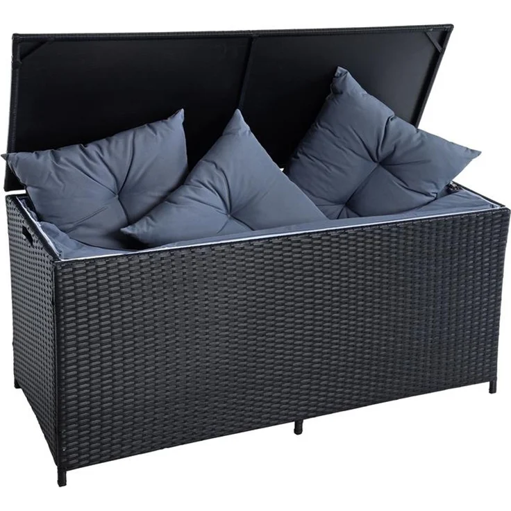 Polyrattan Auflagenbox Kissenbox Gartenbox 114 cm Aufbewahrungsbox Truhe Schwarz – Bild 12