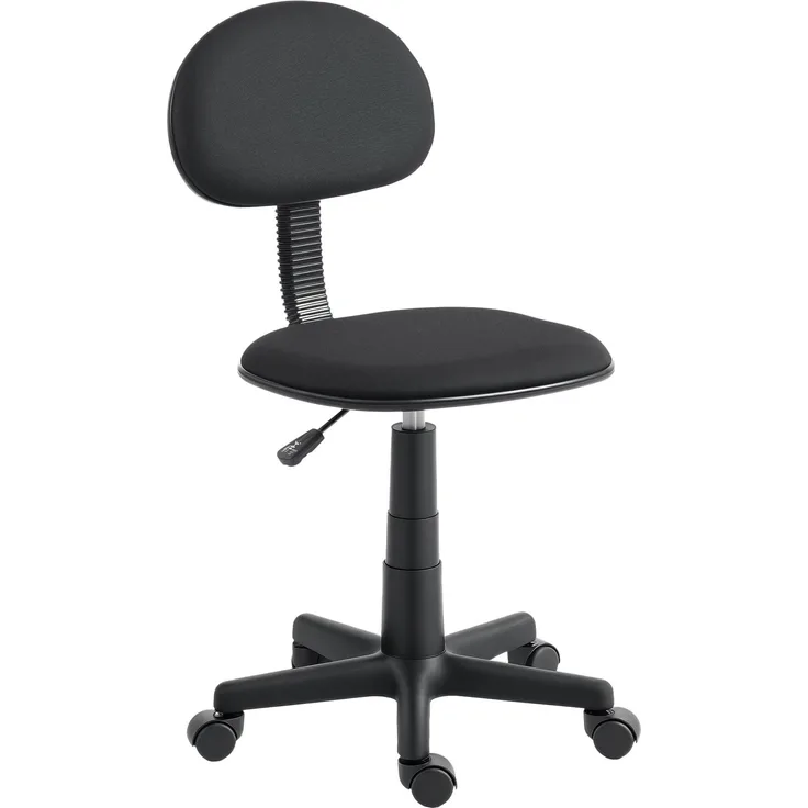 Rayofly-Schreibtischstuhl ohne Armlehnen, höhenverstellbar, 360° Drehrollen, niedrige Rückenlehne, Schwarz, H 87 cm x T 48 cm x B 15 cm
