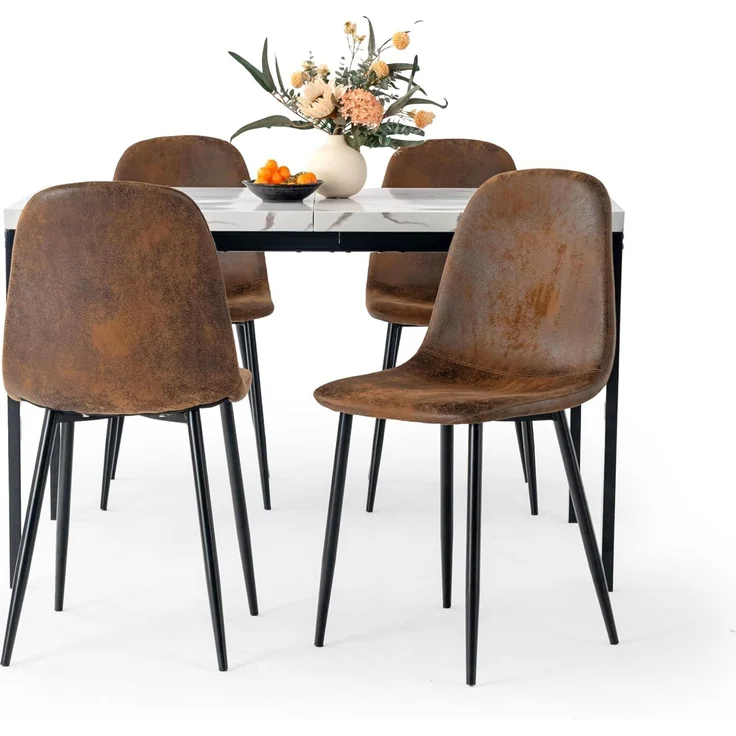 FurnitureR Garten-Esstische aus weißem Marmorimitat, Schlichter und eleganter Stil für 4 bis 6 Personen, Dicke Holzplatte mit Metallstruktur, für Terrasse, Terrasse, Garten, 120 x 70 x 75 cm – Bild 10