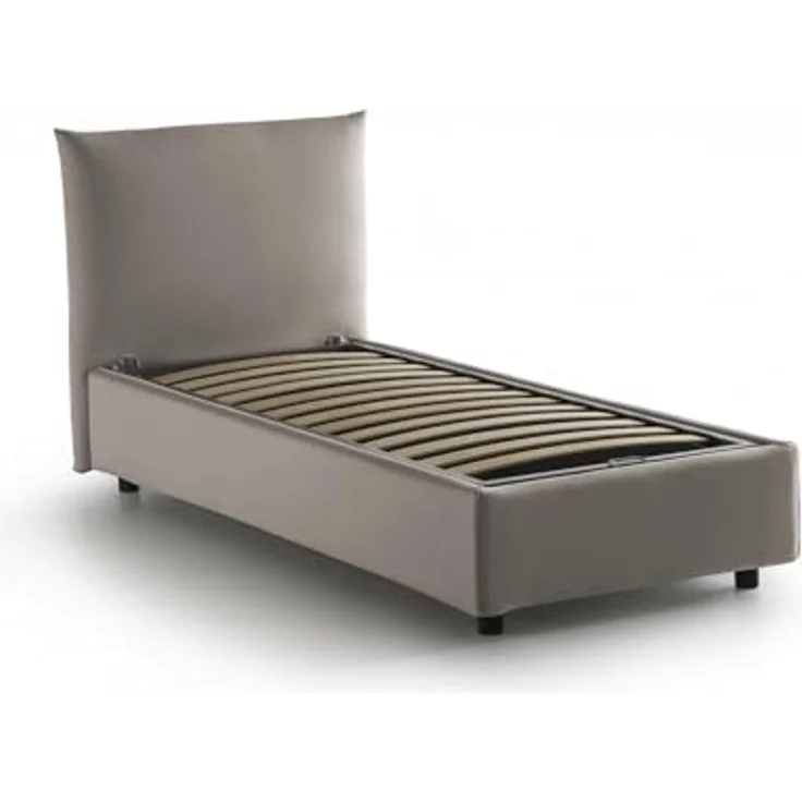 Talamo Italia - Einzelbett Marina, Stauraumbett mit Stoffbezug, 100 % Made in Italy, seitliche Öffnung, geeignet für Matratze 80x190 cm, taubengrau – Bild 3