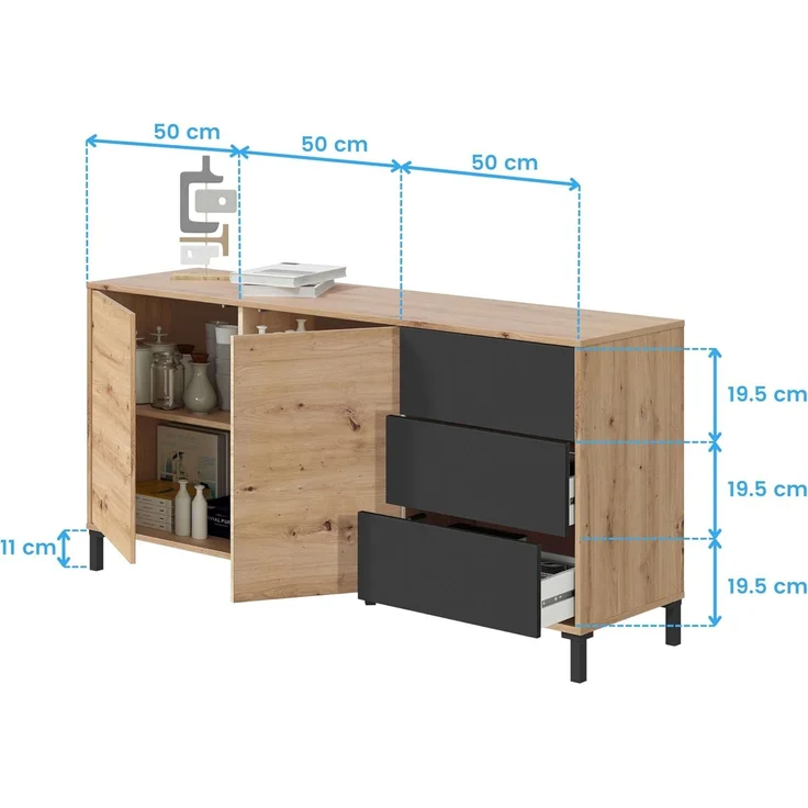 Habitdesign 0 Anrichte, Holz, 154 cm (Ancho) x 74 cm (Alto) x 41 cm (Boden) – Bild 8
