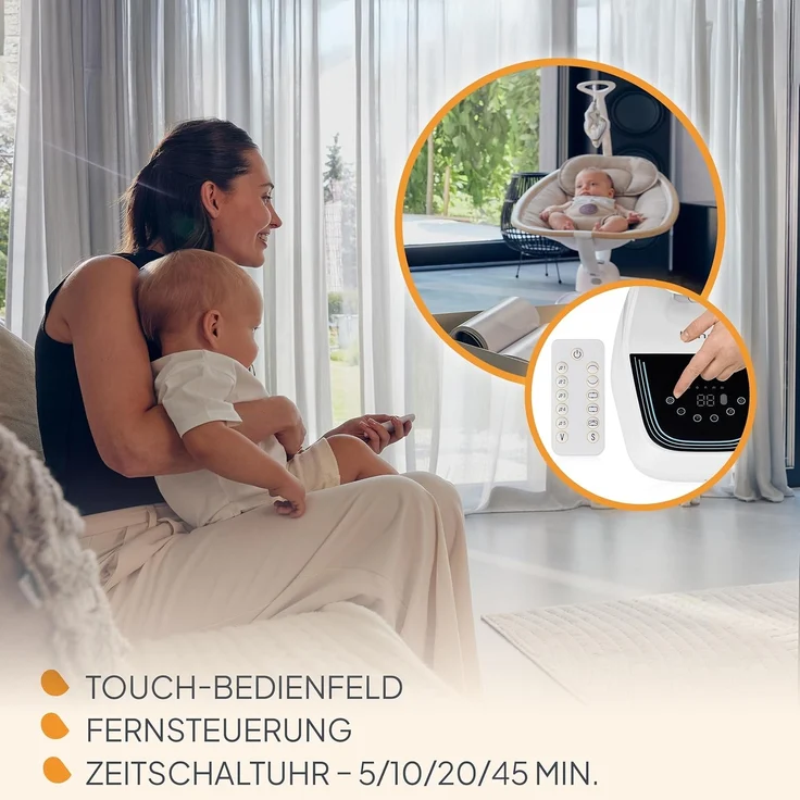 Lionelo OLIVIA Elektrische Babywippe bis zu 9 kg Neigungsverstellung, natürliches Schaukeln, 4 Geschwindigkeiten, ergonomischer Sitz, 13 Melodien, 2 Spielzeuge, Fernbedienung – Bild 8